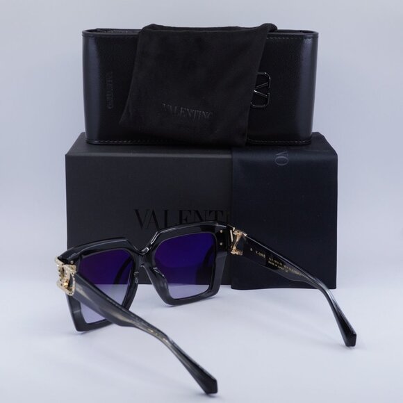 Valentino V-UNO VLS-107A Square Sunglasses -  Translucent Black Swirl\\Grey